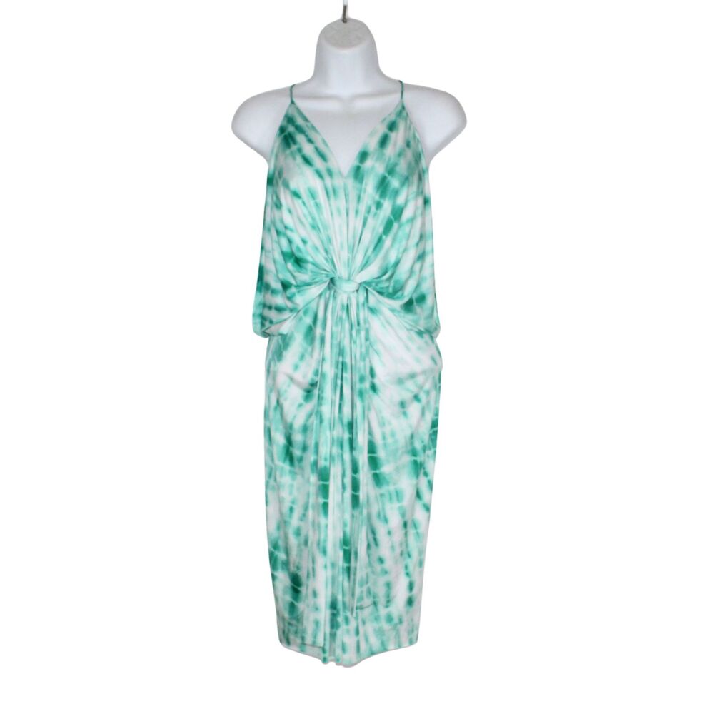 T-Bags Los Angles women's mini dress S green tie dye tie front v-neck stretchy